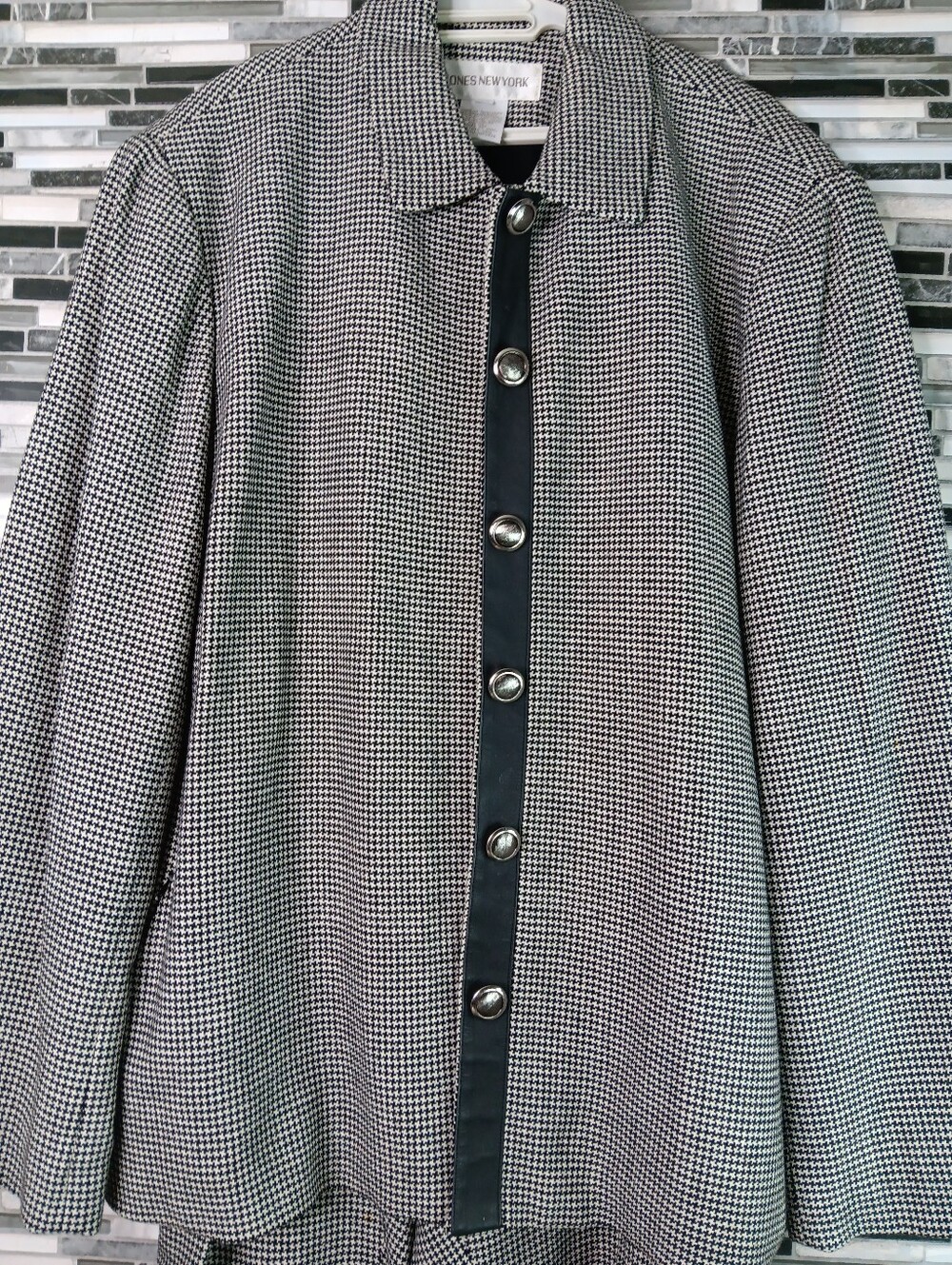 Jones Of New York 20W Houndstooth Wool Blend 2 Piece Suit Career Vintage